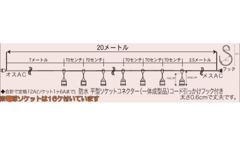 画像2: お祭りやイベントに!防水対応 国産提灯用ソケットコード|E26電球対応・20m (2)