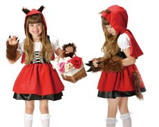 画像1: 【子供用コスプレ】オオカミ赤ずきん コスチュームセット（しっぽ付き）｜グローブ付き (1)