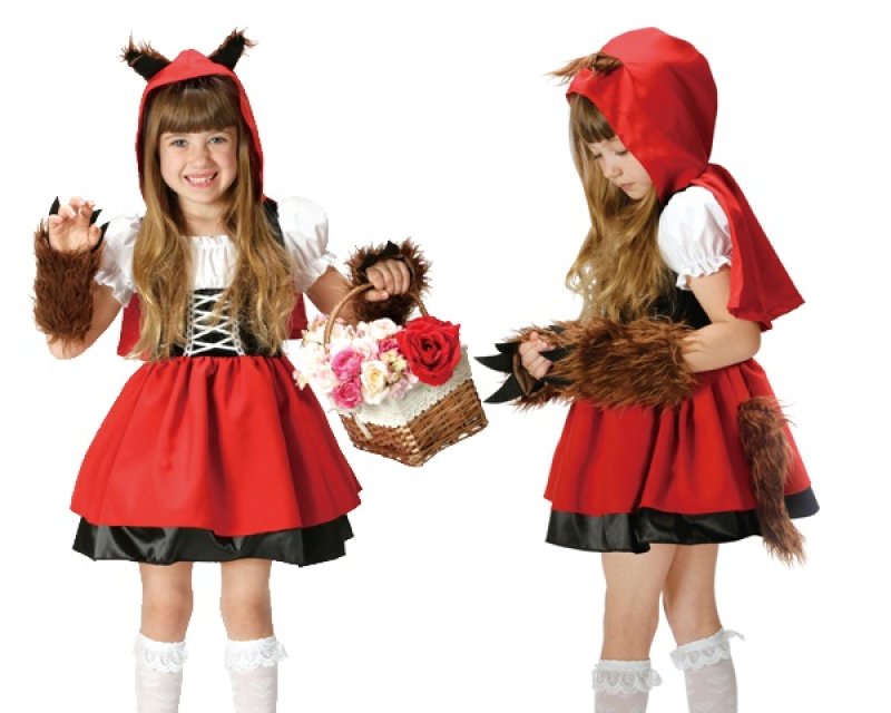 画像1: 【子供用コスプレ】オオカミ赤ずきん コスチュームセット（しっぽ付き）｜グローブ付き  (1)