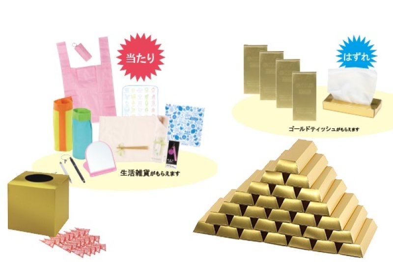 画像1: ゴールデングッズプレゼント スピードくじ60人対応｜金の延べ棒＆ゴールドティッシュ抽選会セット (1)