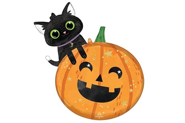 画像1: ハロウィン黒猫とかぼちゃの風船5枚 (1)