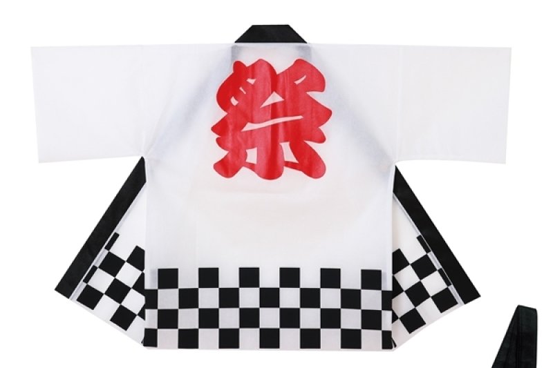 画像2: 大人用市松柄不織布はっぴ 6色展開｜軽量＆撥水タイプ・帯付き (2)