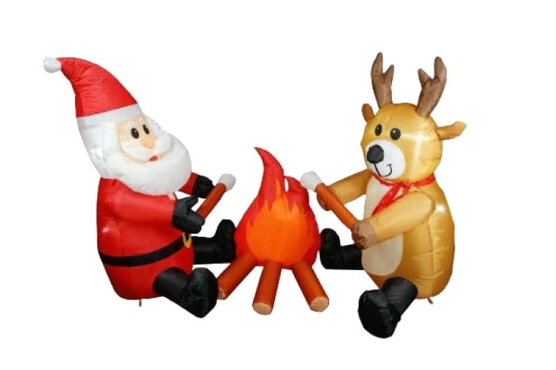 画像1: エアーディスプレイ サンタ＆トナカイ（LEDライト付き・自動送風機内蔵） (1)