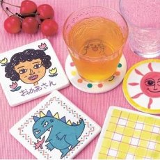 画像1: 素焼きコースター5枚セット 絵付け 雫が垂れない 吸水タイプ 丸型 四角型 (1)